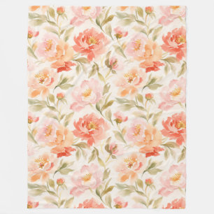 Spring Floral Print Soft Pink Peach Blooms Fleece Blanket