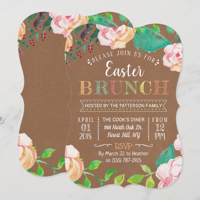 Spring Floral Rustic Kraft Easter Brunch Invitation (Front/Back)