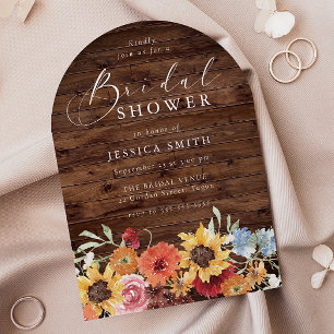 Spring Floral Rustic Wood Modern Bridal Shower Invitation