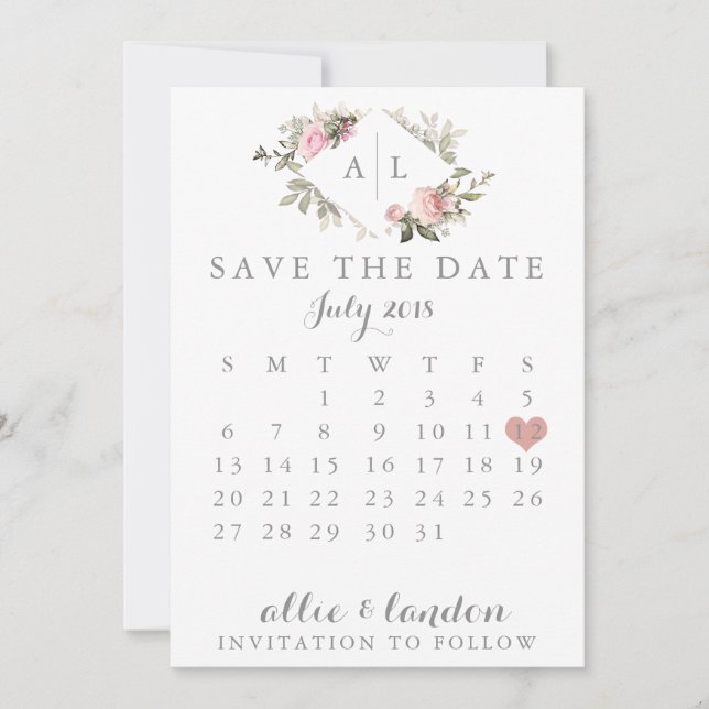 Spring Floral Save The Date Calendar (Front)
