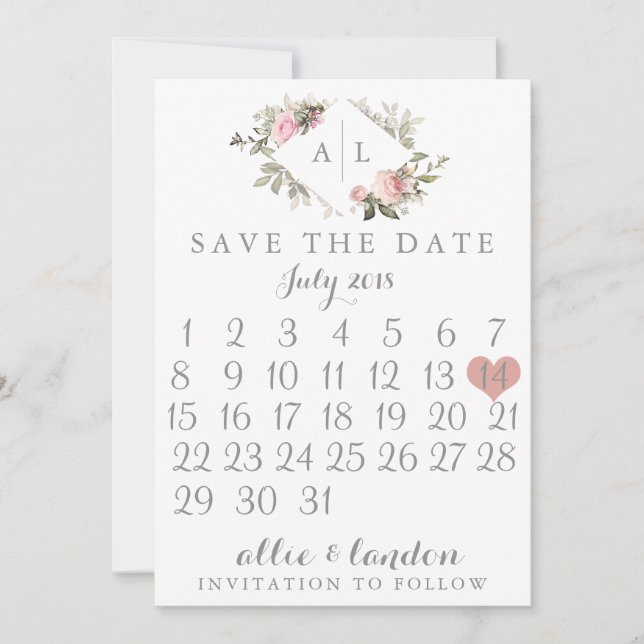 Spring Floral Save The Date Calendar (Front)