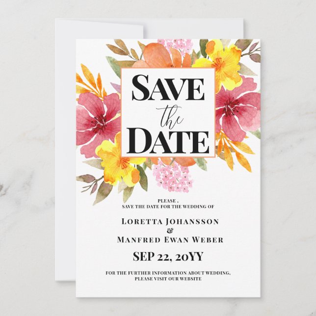 Spring Floral Save the date Invitation (Front)