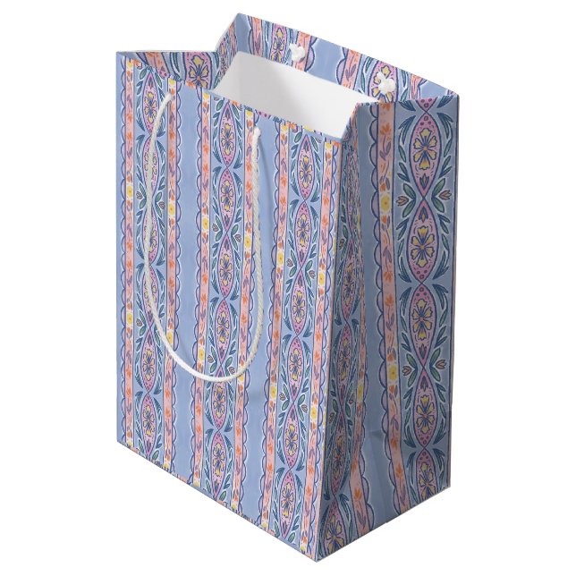 Spring Floral Stripe Medium Gift Bag (Back Angled)