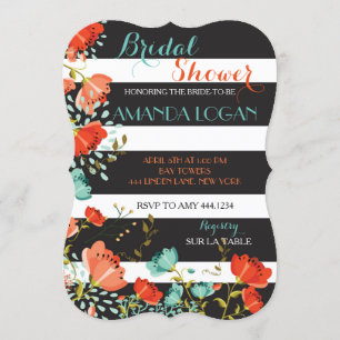 Spring Floral Striped Bridal Shower Invitations