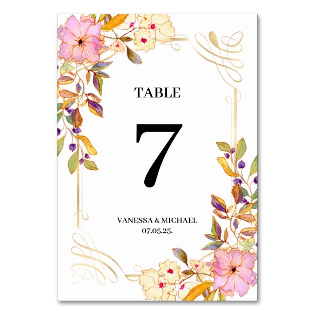 Spring Floral Table Number Card (Front)