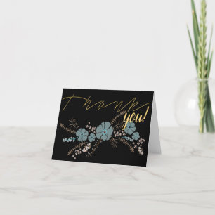 Spring Floral Teal Pink Black Flower Motif Thank You Card