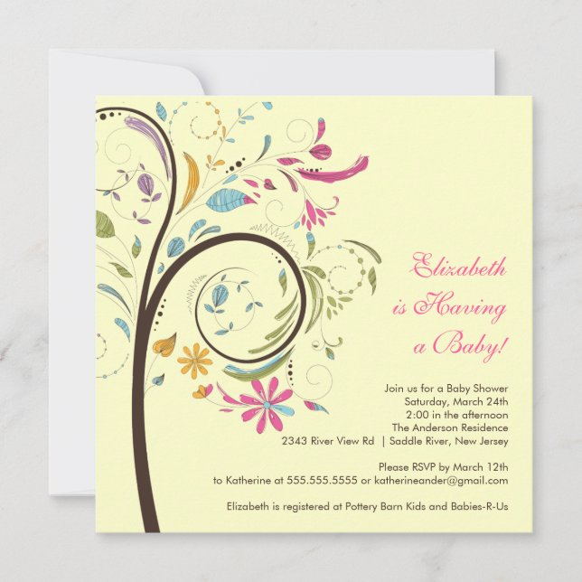 Spring Floral Tree Baby Shower Invitation (Front)