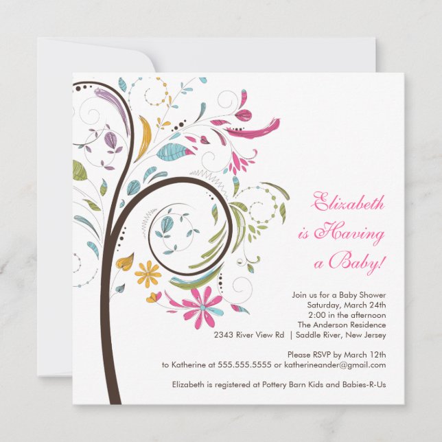 Spring Floral Tree Baby Shower Invitation (Front)