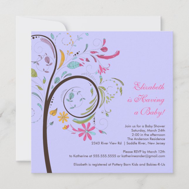 Spring Floral Tree Baby Shower Invitation (Front)