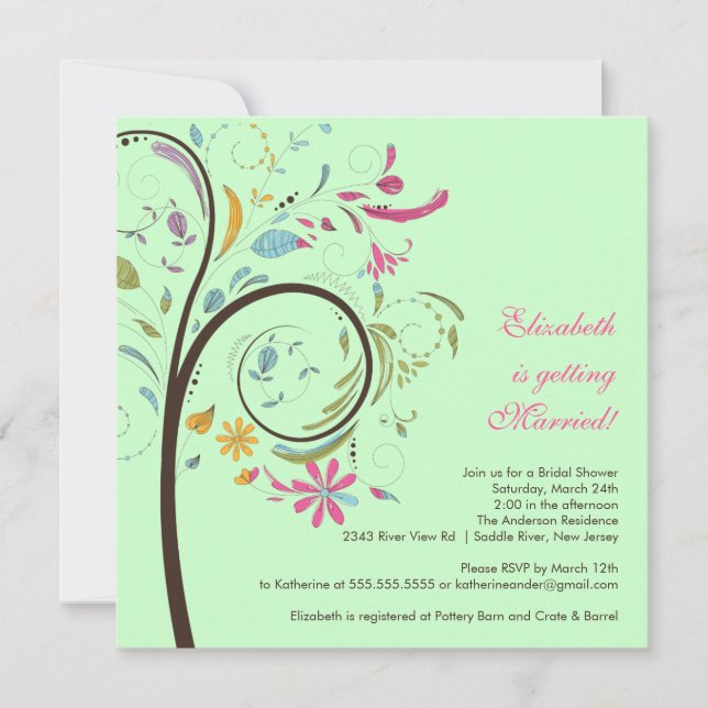 Spring Floral Tree Bridal Shower Invitation (Front)