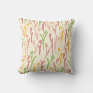 Spring Floral Tulip Pink Yellow Green Pattern Cushion