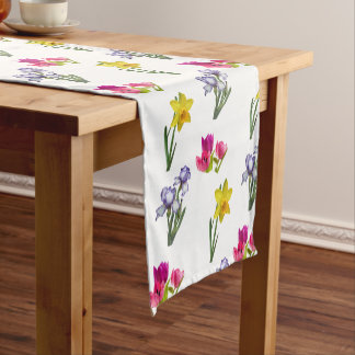 Spring Floral Tulips Daffodils Irises  Short Table Runner