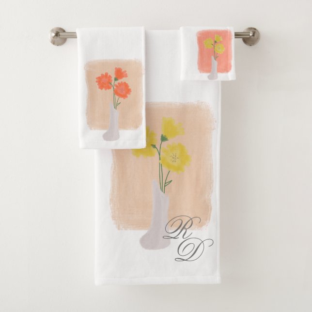 Spring Floral Vase Botanical Bath Towel Set (Insitu)