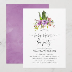 Spring Floral Watercolor Baby Shower Tea Party Invitation