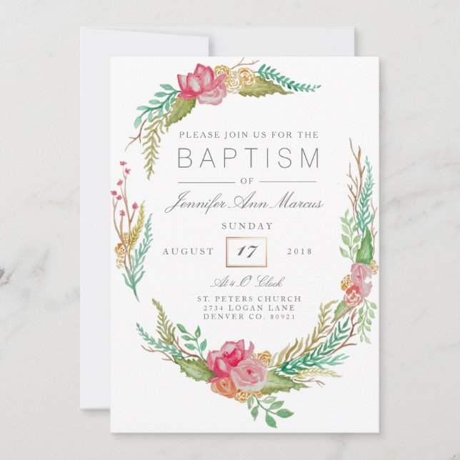 Spring Floral Watercolor | Baptism Invitation (Front)