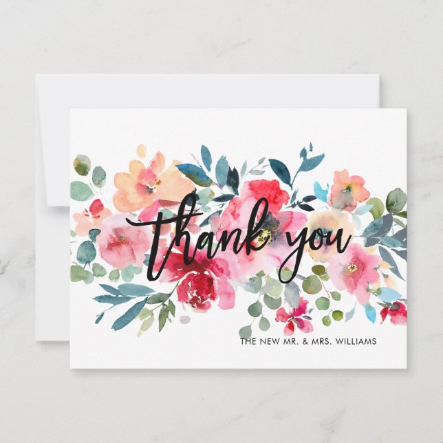 Spring Floral Watercolor Bouquet Thank You Cards (Front)