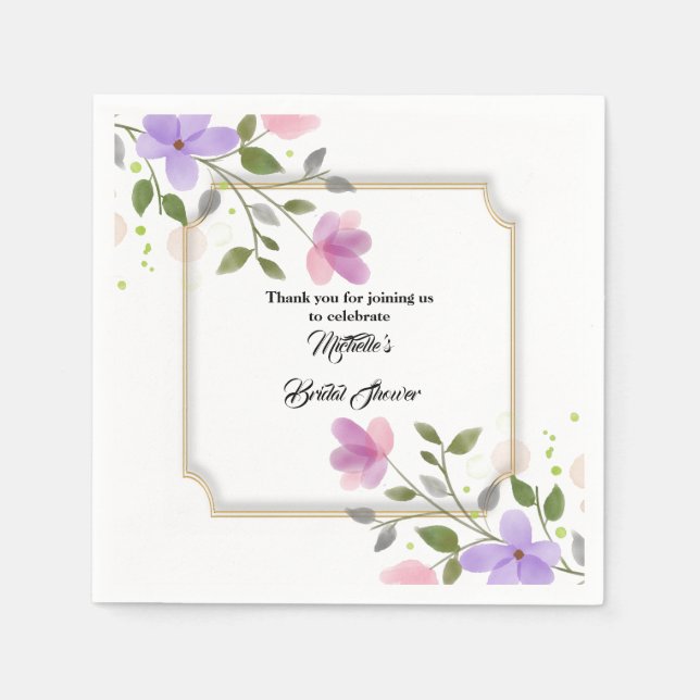 Spring floral watercolor bridal shower celebration napkin (Front)