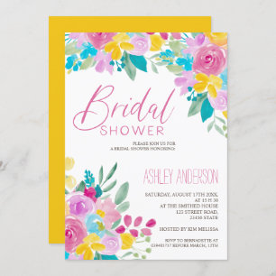 Spring floral watercolor bright cool Bridal shower Invitation