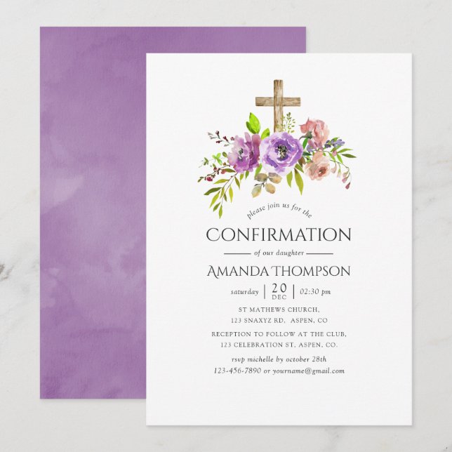 Spring Floral Watercolor Confirmation Invitation (Front/Back)