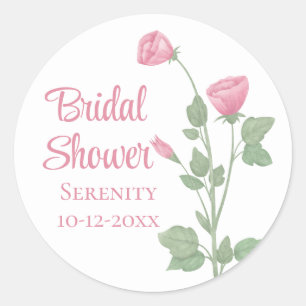 Spring Floral Watercolor Pink Flower Bridal Shower Classic Round Sticker