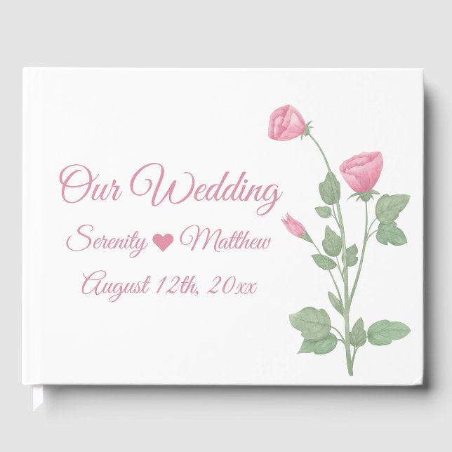 Spring Floral Watercolor Pink Flowers Wedding Guest Book (Front)
