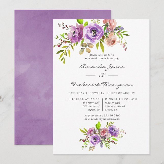Spring Floral Watercolor Rehearsal Dinner Invitation (Front/Back)