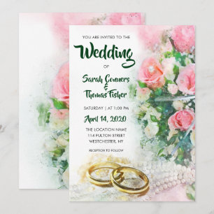 Spring Floral Watercolor Roses Wedding Invitation