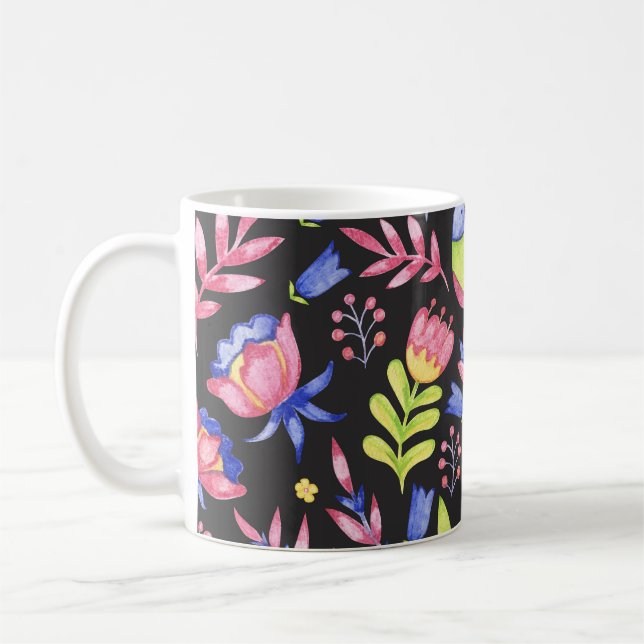 Spring Floral: Watercolor Seamless Pattern Coffee Mug (Left)