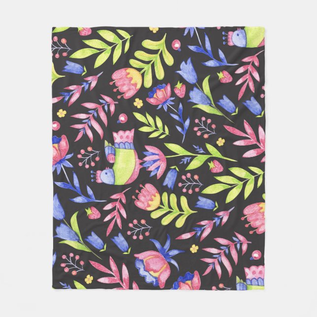 Spring Floral: Watercolor Seamless Pattern Fleece Blanket (Front)