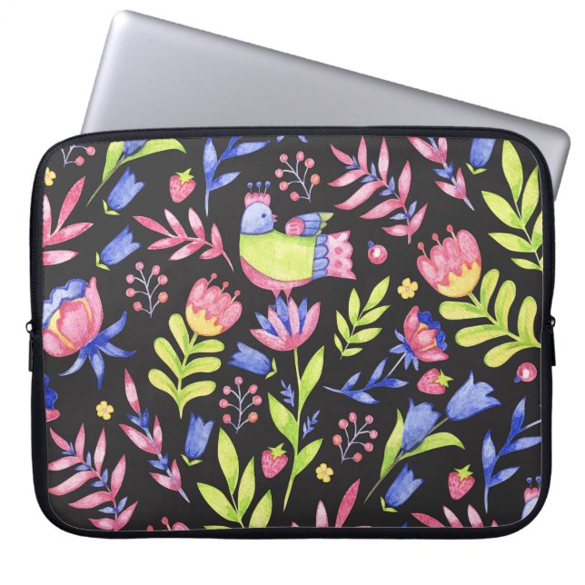 Spring Floral: Watercolor Seamless Pattern Laptop Sleeve (Front)