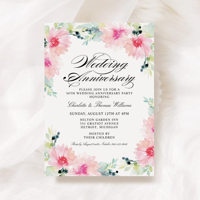 Spring Floral Watercolor Wedding Anniversary Invitation (Creator Uploaded)