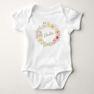 Spring Floral Watercolor Wreath Boho Personalized  Baby Bodysuit