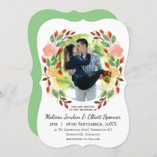 Spring Floral Watercolor Wreath Custom Photo Invitation