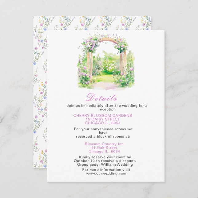 Spring Floral Wedding Arch Details Enclosure Card (Front/Back)