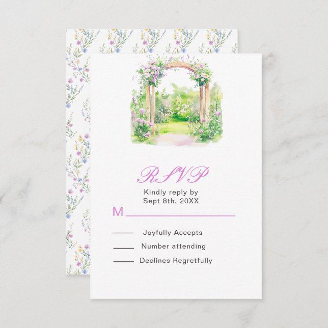 Spring Floral Wedding Arch Reception RSVP Card (Front/Back)