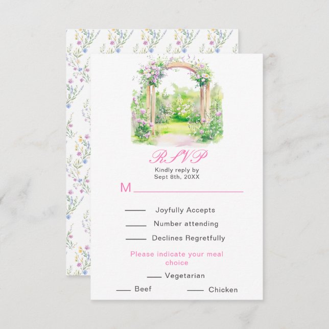 Spring Floral Wedding Arch Reception RSVP Card (Front/Back)