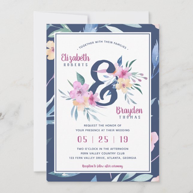 Spring Floral Wedding Invitation, Boho Invitation (Front)