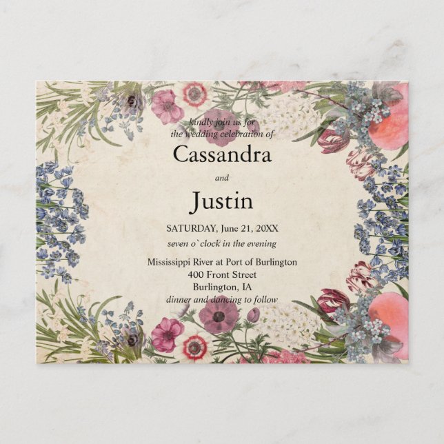 Spring Floral Wedding Invite Postcard (Front)