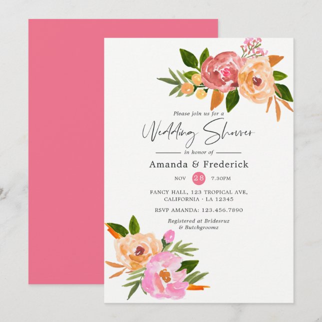 Spring Floral Wedding Shower Invitation (Front/Back)