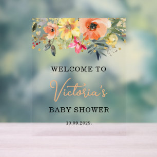 Spring Floral Welcome baby Shower Acrylic Sign