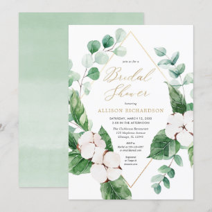 Spring floral white greenery gold elegant bridal invitation