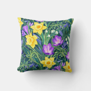 Spring Floral with Daffodils and Crocus Flowers Cushion