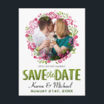 Spring Floral Wreath Custom Photo Save the Date Postcard<br><div class="desc">Custom photo wedding save the date postcard with spring floral wreath design.</div>