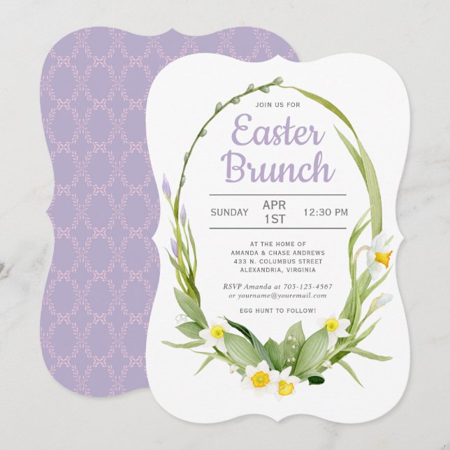 Spring Floral Wreath Easter Brunch or Party Invitation (Front/Back)