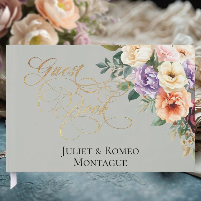 Spring Floral & Wreath Monogram - Sage Guest Book (Creator Uploaded)