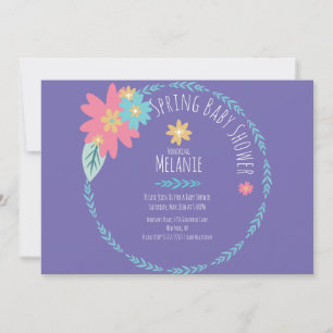 Spring Floral Wreath Purple Baby Shower Invitation