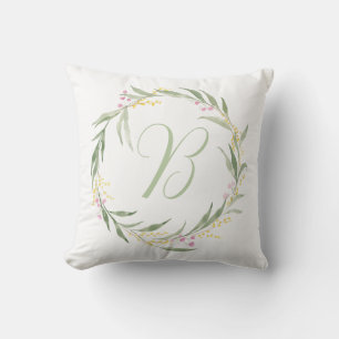 Spring Floral Wreath with Initial Cushion
