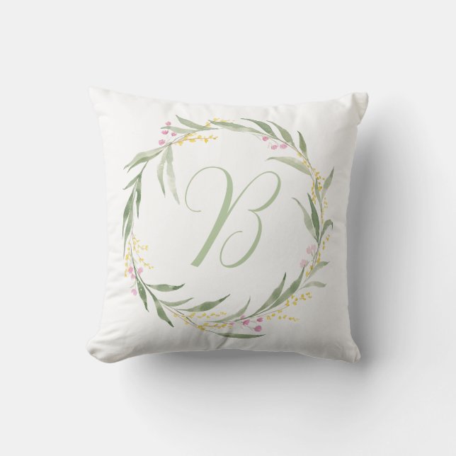 Spring Floral Wreath with Initial Cushion (Front)