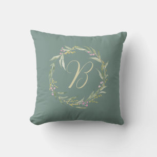 Spring Floral Wreath with Initial Cushion