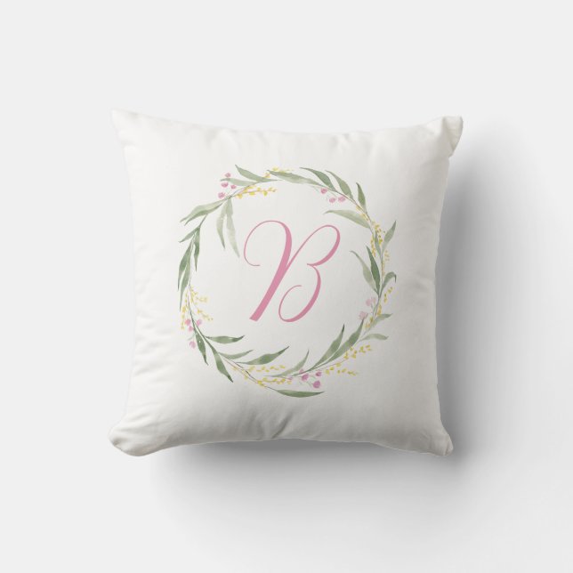 Spring Floral Wreath with Initial Cushion (Front)